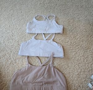 Athleta Girls Three-Pack Light White and Blush Sports Bras